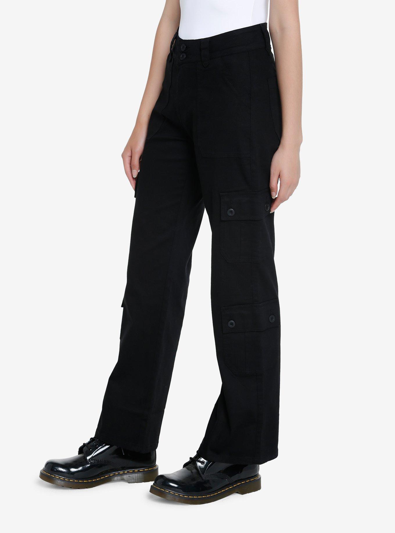 Black Double Pocket Cargo Pants, BLACK, alternate