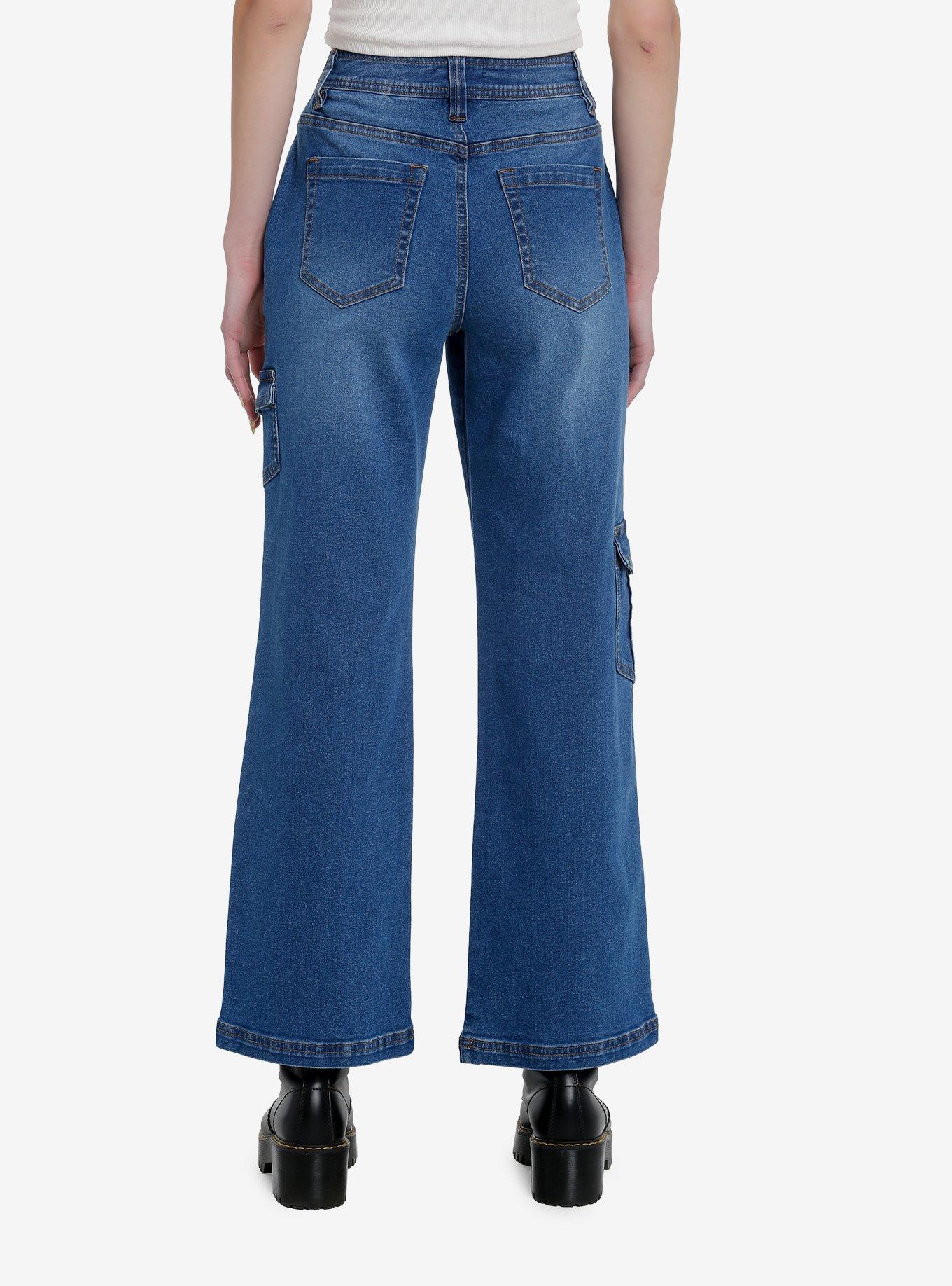 Social Collision Blue Denim Cargo Pants, , hi-res