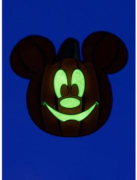 Loungefly Disney Mickey Mouse Pumpkin Glow-In-The-Dark Enamel Pin, , hi-res