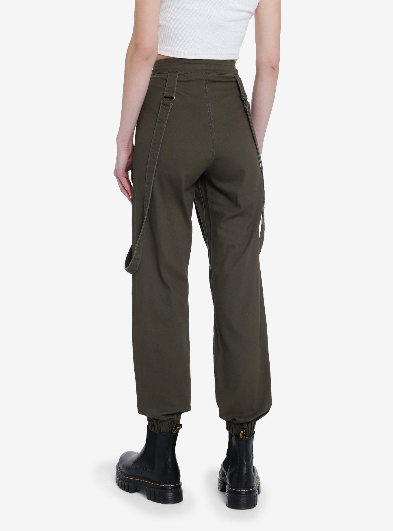 Olive Zipper Suspender Jogger Pants, OLIVE, alternate