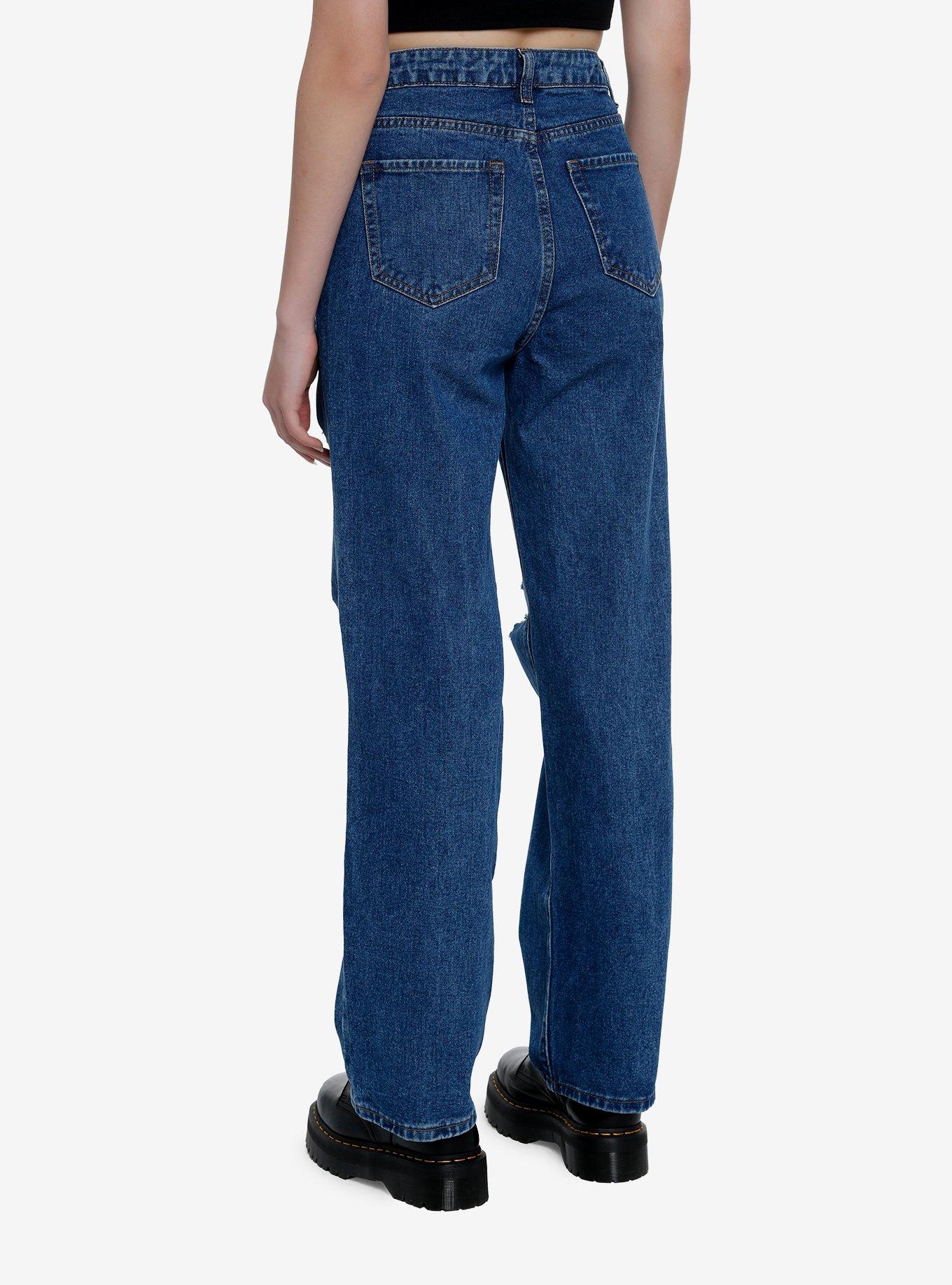 Destructed Straight Let Denim Pants, , hi-res