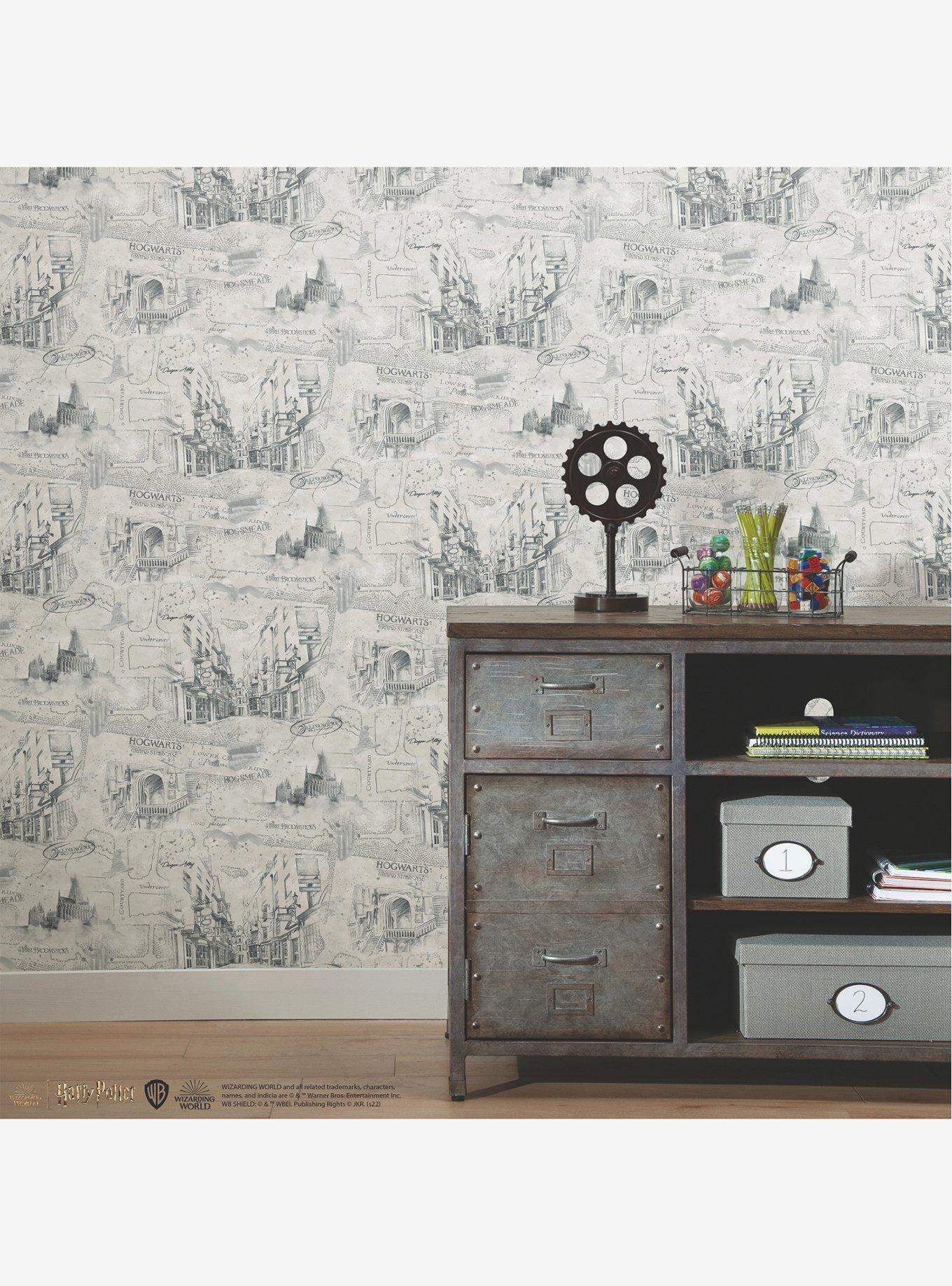 Harry Potter Taupe Map Peel & Stick Wallpaper, , alternate