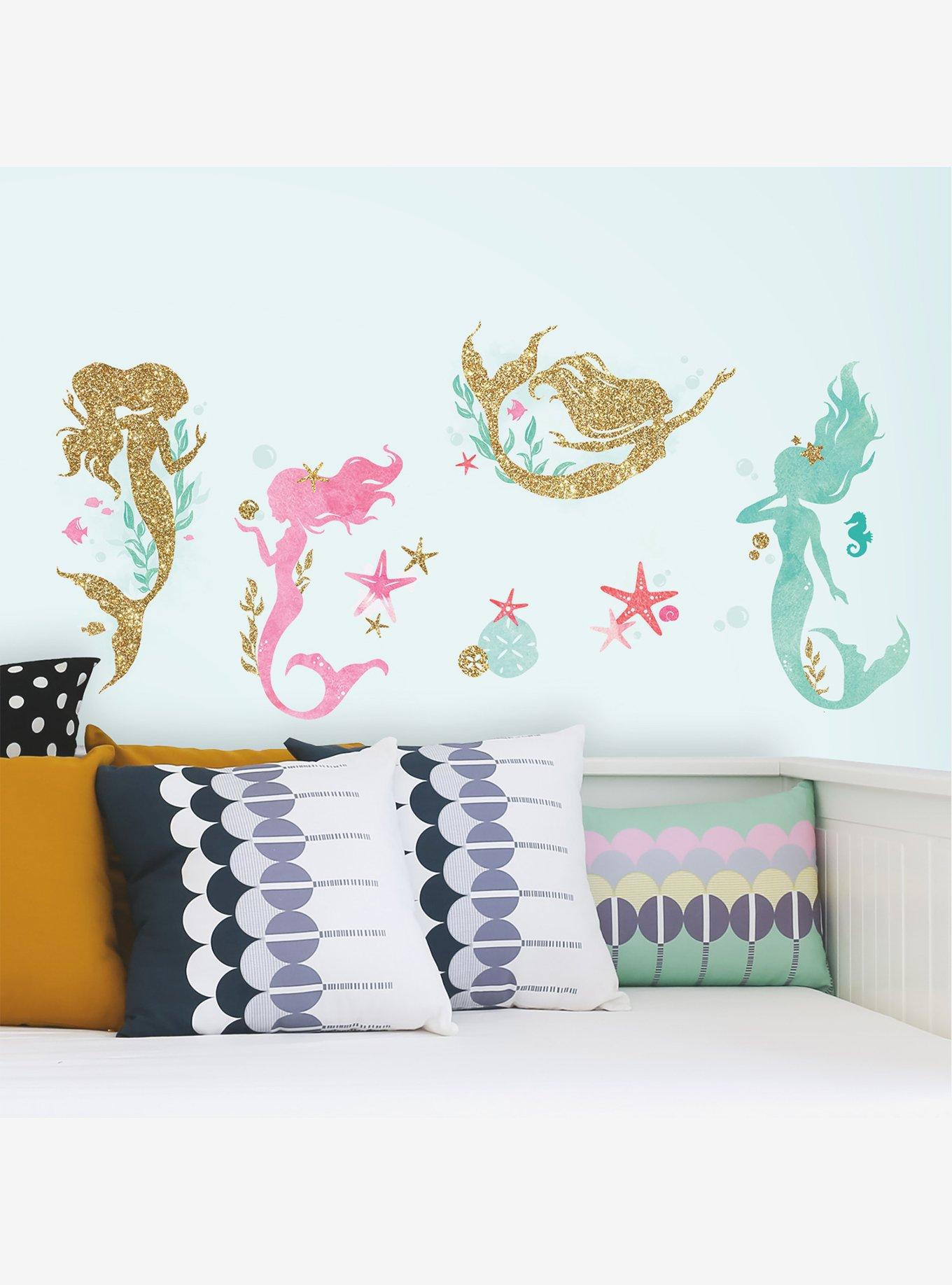 Mermaid Peel And Stick Wall Decals With Gltter, , alternate