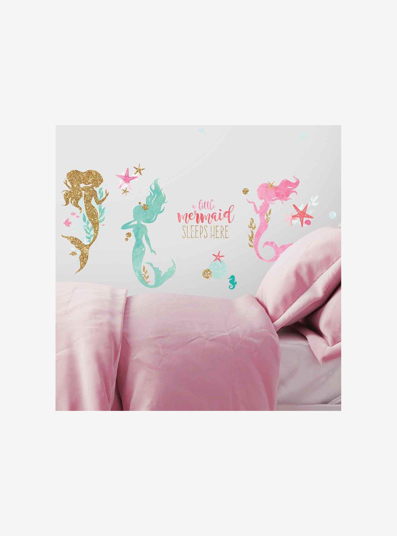 Mermaid Peel And Stick Wall Decals With Gltter, , alternate