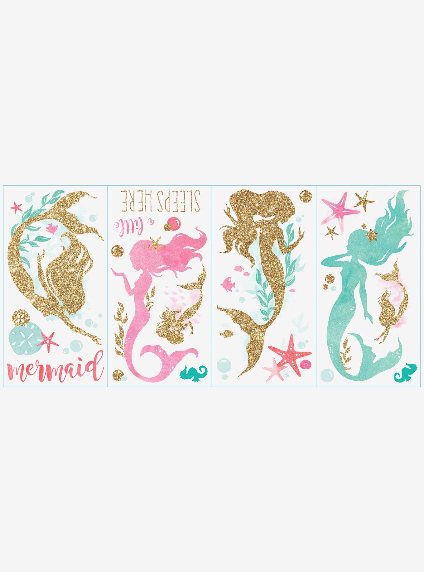 Mermaid Peel And Stick Wall Decals With Gltter, , alternate
