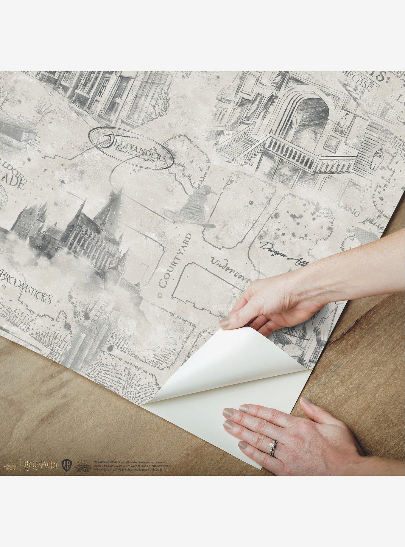 Harry Potter Taupe Map Peel & Stick Wallpaper, , alternate