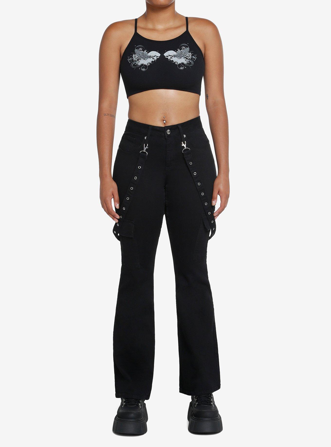 Wing Skull Girls Crop Cami, BLACK, alternate