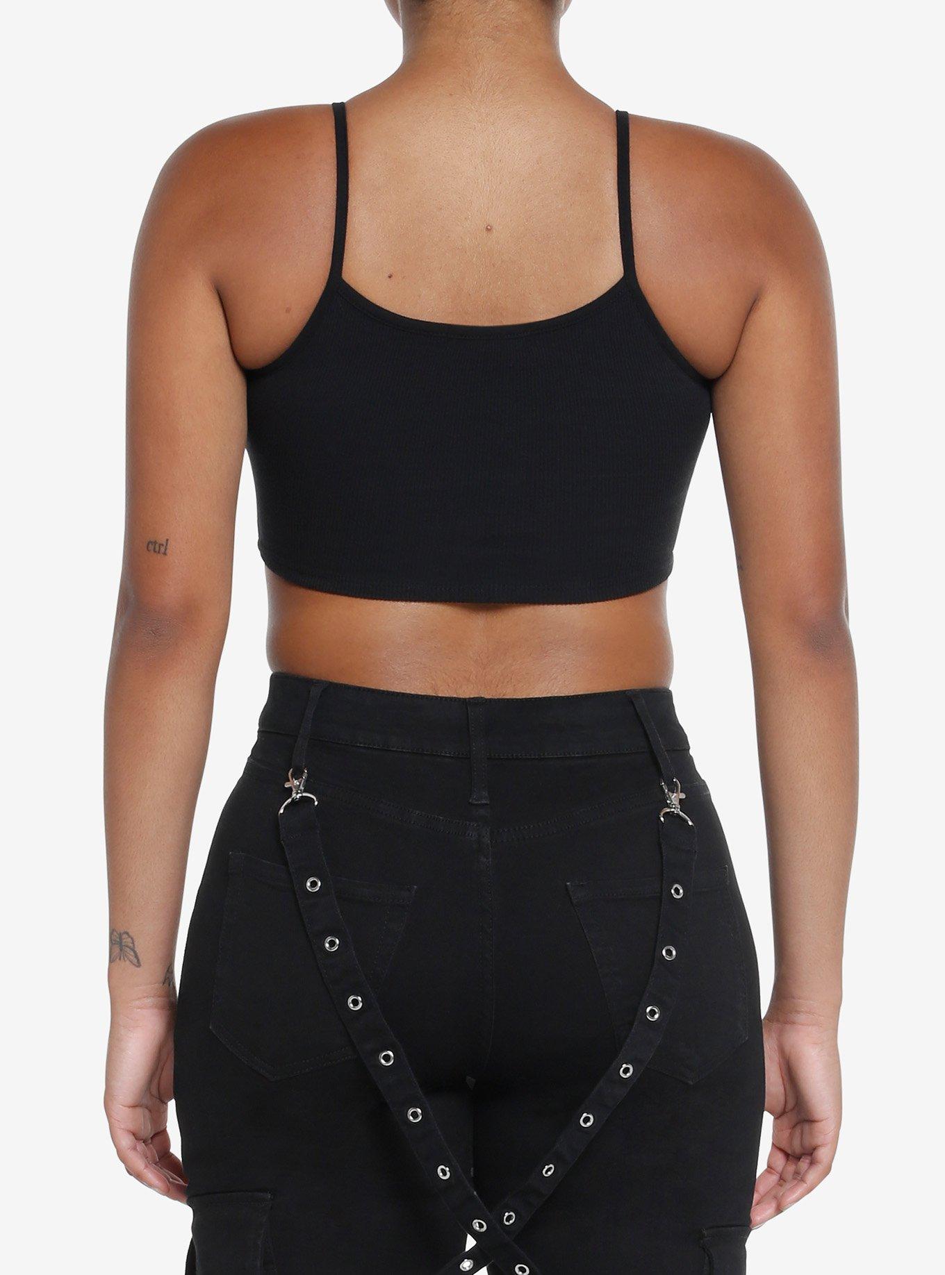 Wing Skull Girls Crop Cami, BLACK, alternate