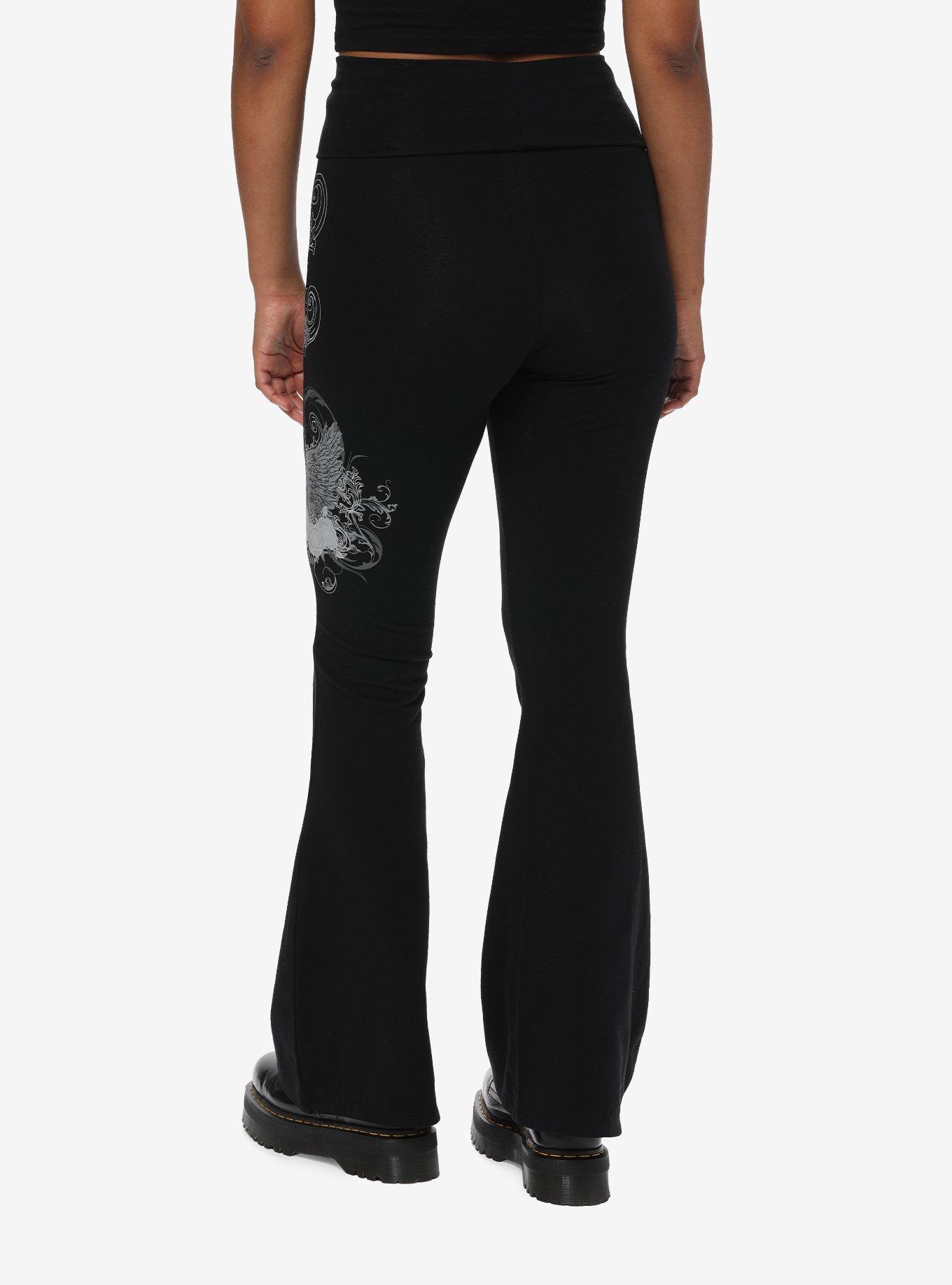 Grunge Skull Flared Leggings, BLACK, alternate
