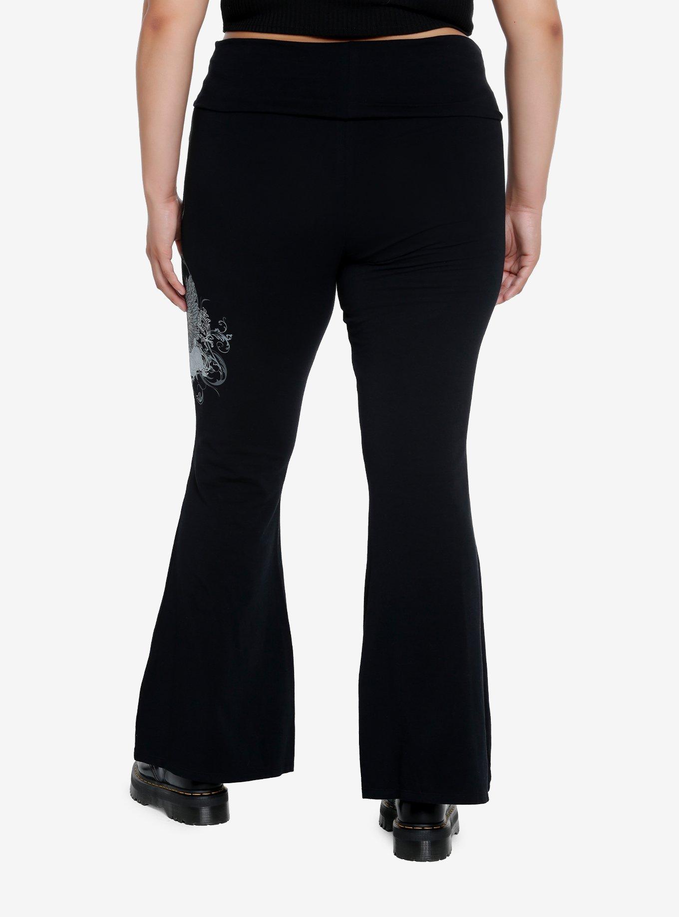 Grunge Skull Flared Leggings Plus Size, , hi-res