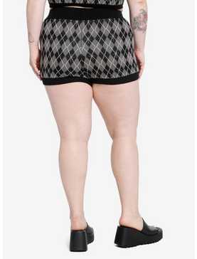 Cosmic Aura Black & Grey Argyle Knit Girls Shorts Plus Size, , hi-res