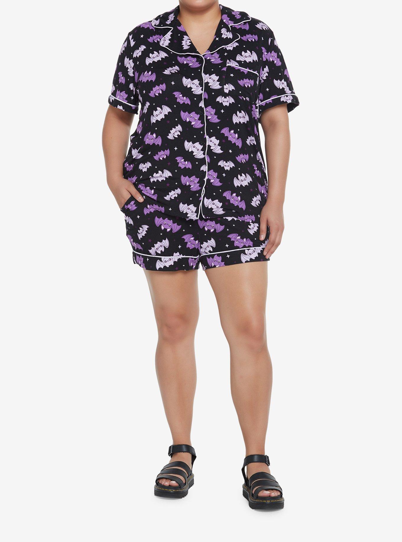 Purple Kawaii Bats Girls Lounge Set Plus Size, MULTI, alternate