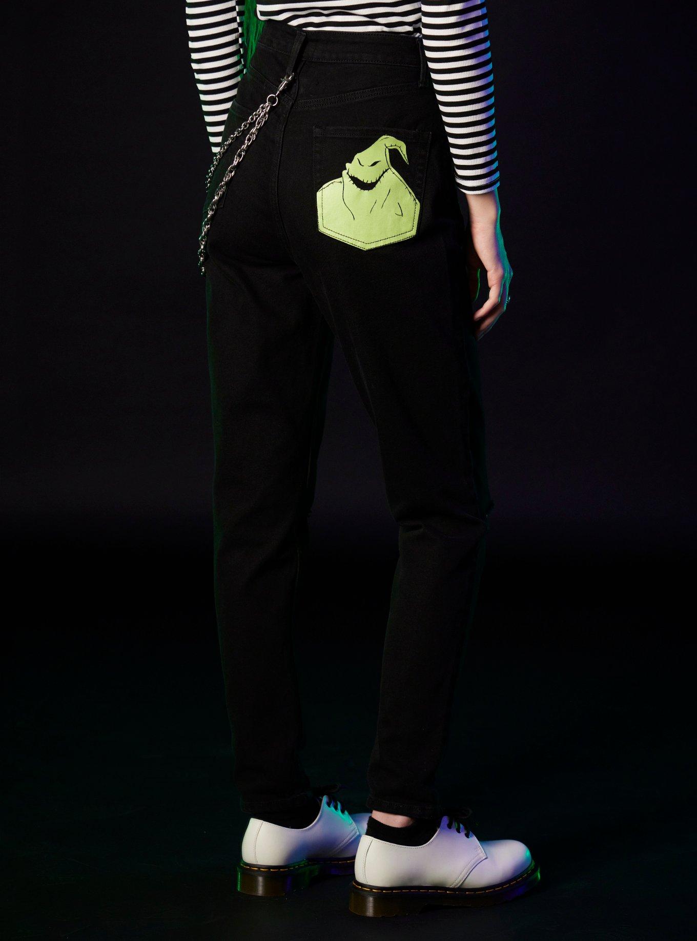 Her Universe The Nightmare Before Christmas Oogie Boogie & His Boys Glow-In-The-Dark Mom Jeans, BLACK, alternate