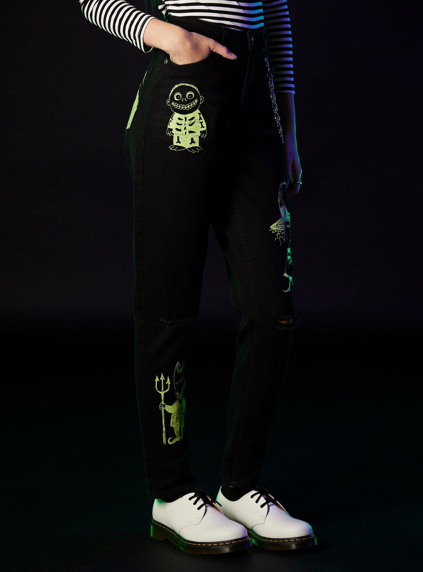 Her Universe The Nightmare Before Christmas Oogie Boogie & His Boys Glow-In-The-Dark Mom Jeans, BLACK, alternate