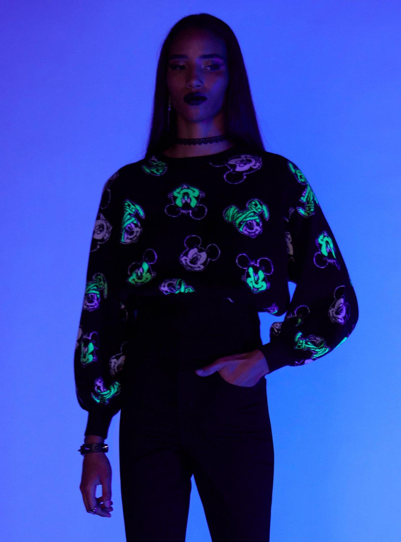 Her Universe Disney Halloween Mickey Mouse Glow-In-The-Dark Knit Sweater Her Universe Exclusive, BLACK, alternate