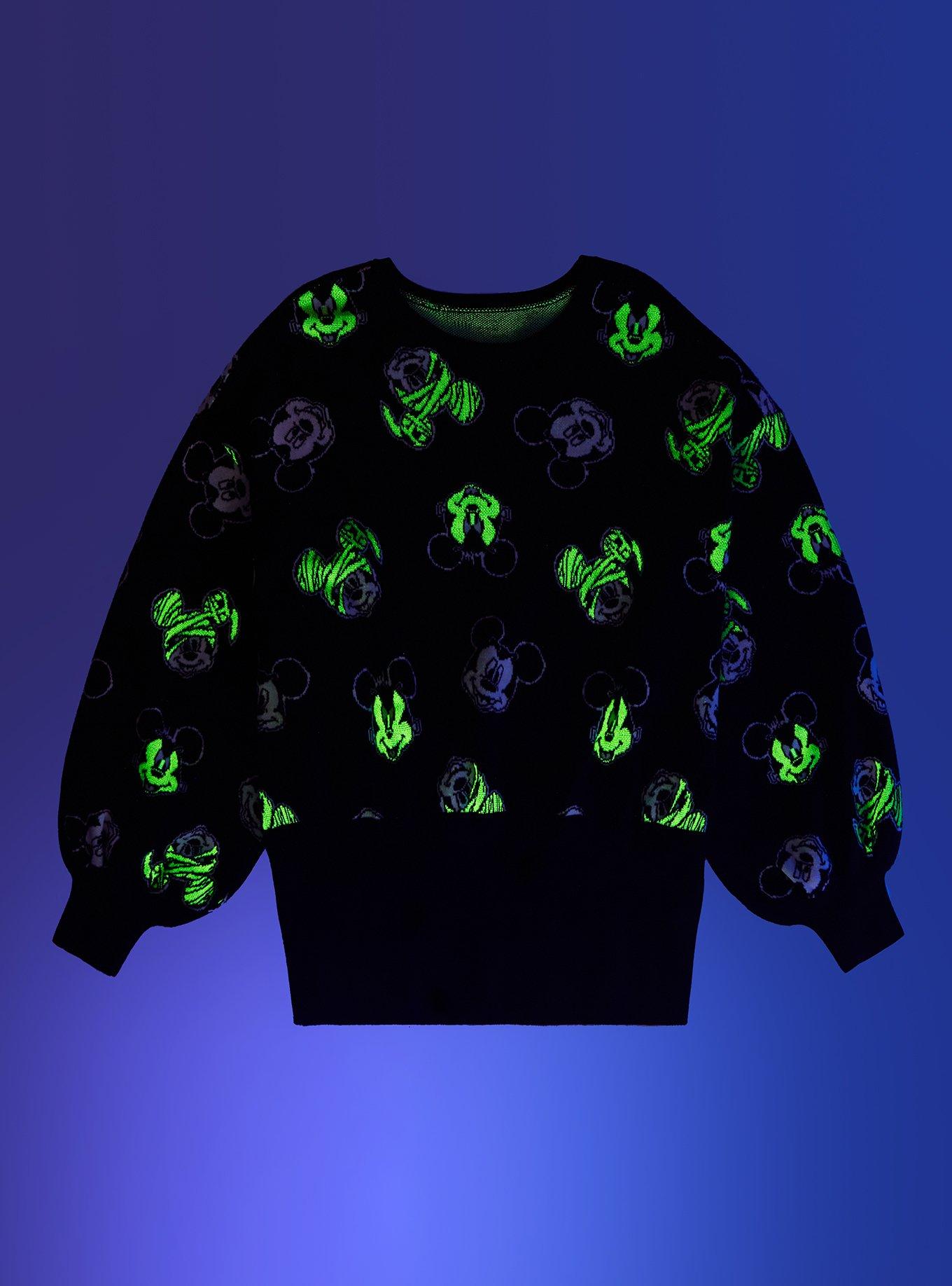 Her Universe Disney Halloween Mickey Mouse Glow-In-The-Dark Knit Sweater Plus Size Her Universe Exclusive, BLACK, alternate