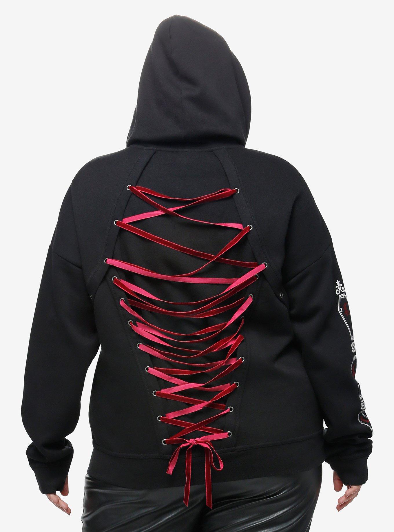 Interview With The Vampire Coffins Lace-Up Girls Hoodie Plus Size, WHITE, alternate