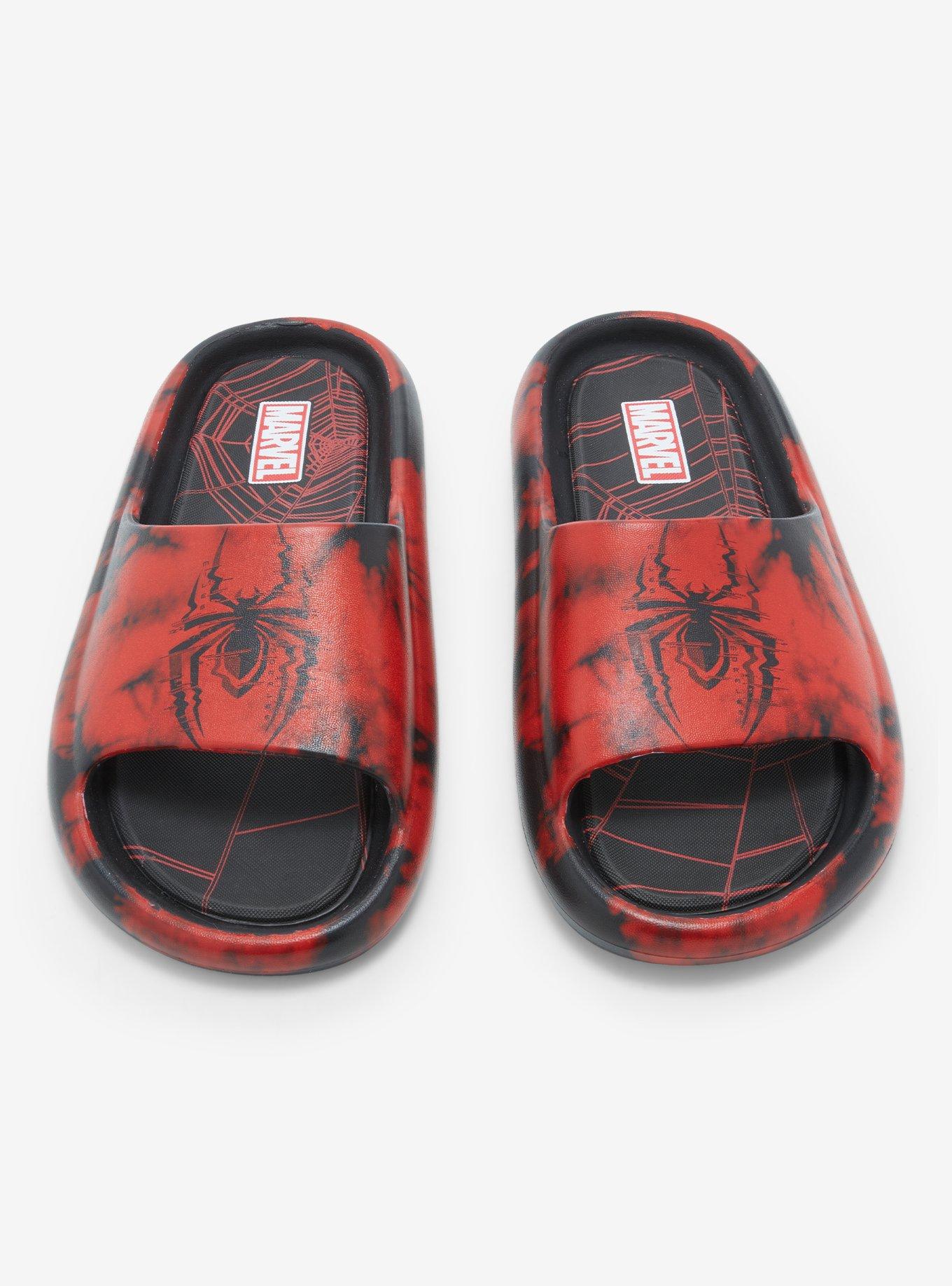 Marvel Spider-Man Tie-Dye Symbol Slides - BoxLunch Exclusive, BLACK, alternate