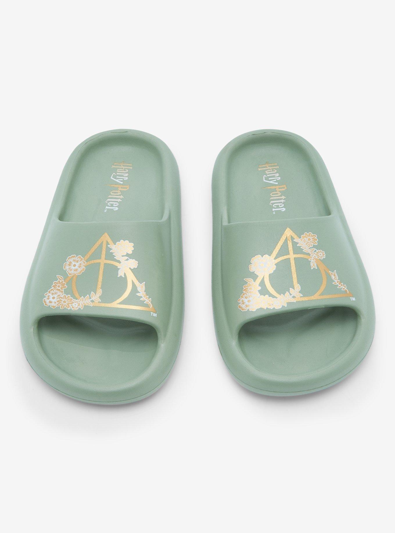 Harry Potter Floral Deathly Hallows Slide Sandals - BoxLunch Exclusive, SAGE, alternate