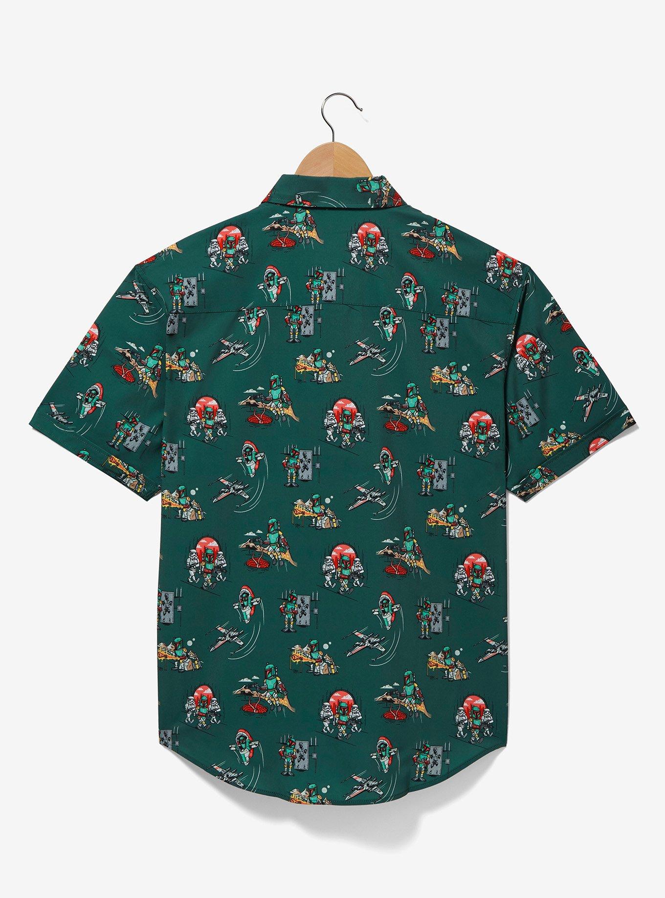 RSVLTS Star Wars Boba Fett Allover Print Woven Button-Up Top, GREEN, alternate