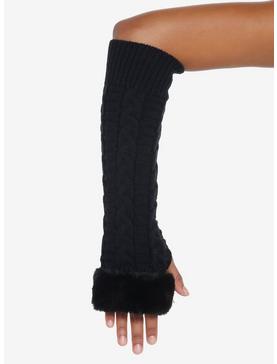Black Faux Fur Knit Arm Warmers, , hi-res