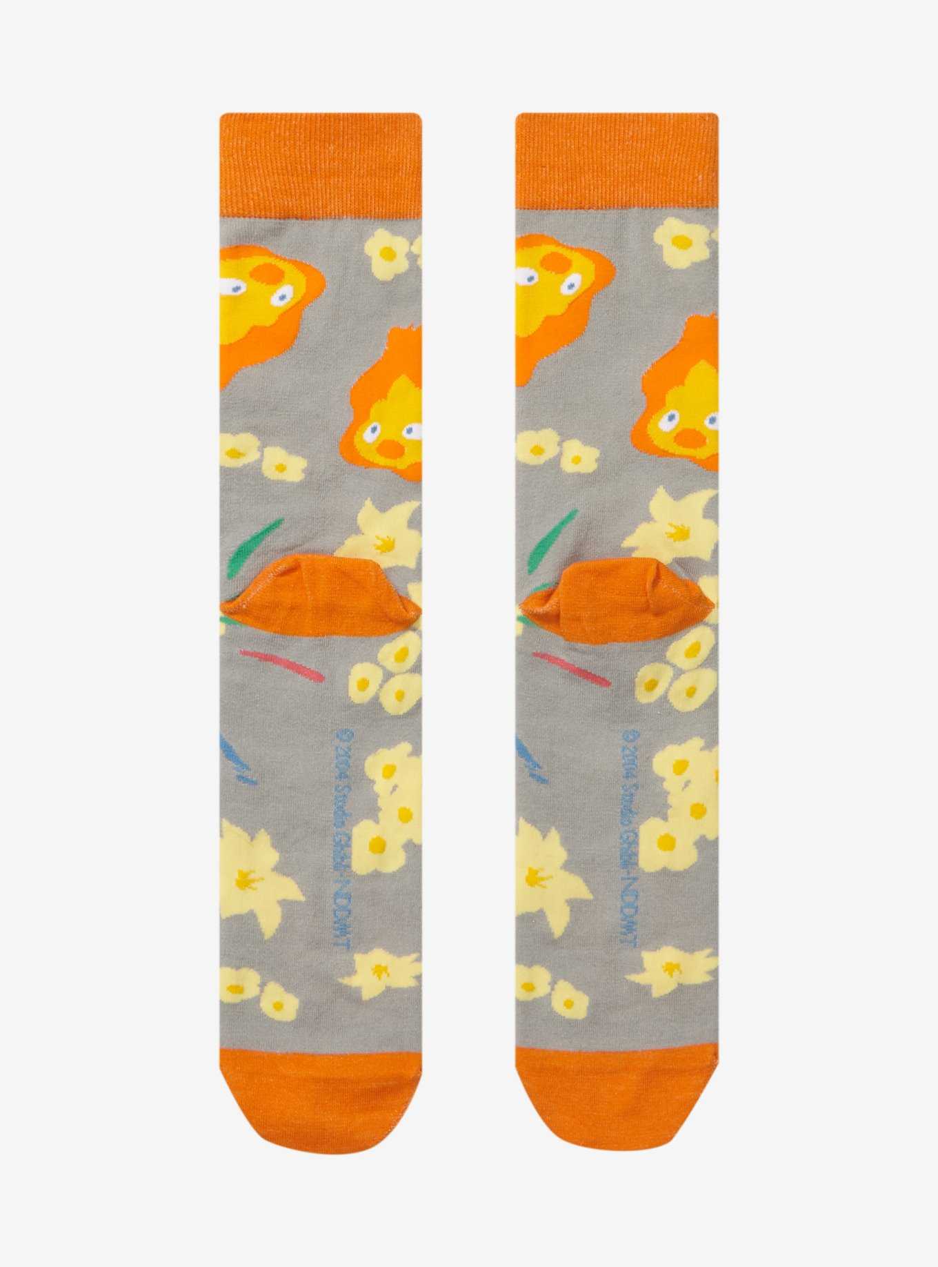 Studio Ghibli Howl's Moving Castle Calcifer & Flowers Allover Print Crew Socks - BoxLunch Exclusive, , hi-res