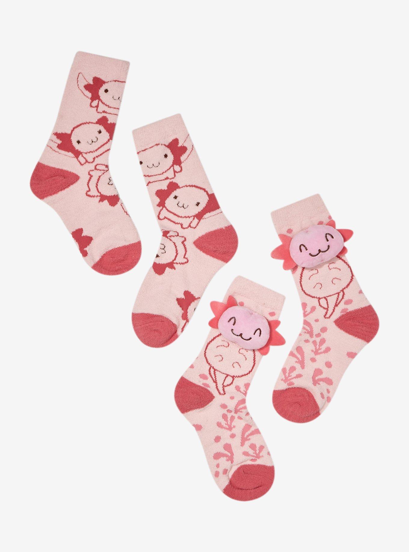 Axolotl Plush Pink Fuzzy Socks 2 Pair, , alternate