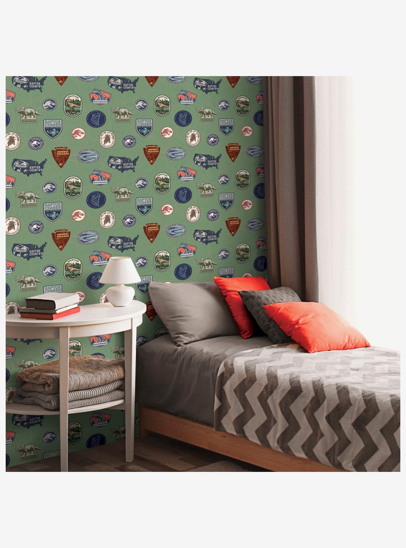 Jurassic World Green Badges Peel & Stick Wallpaper, , alternate