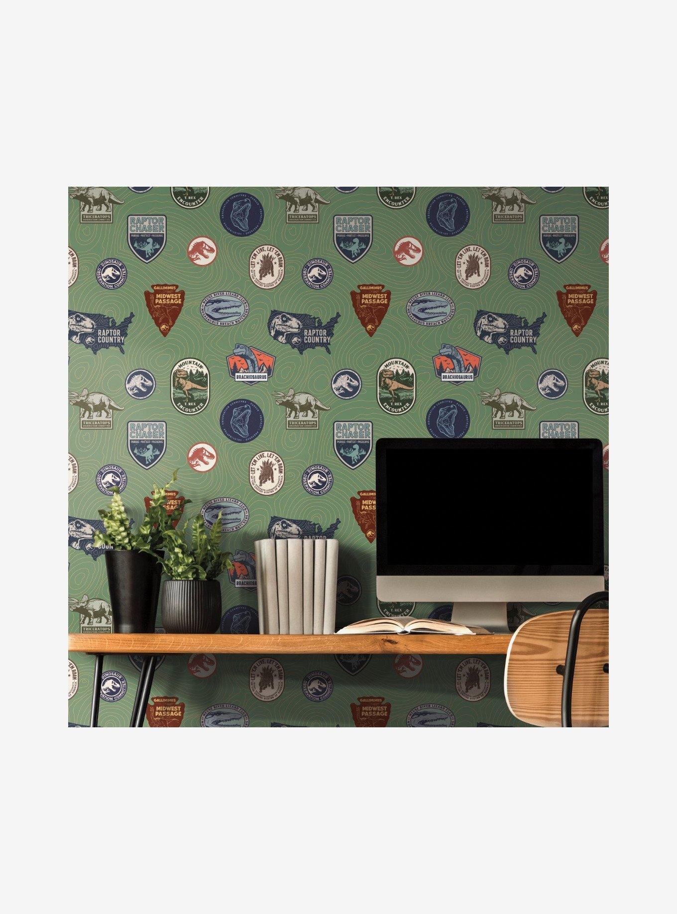 Jurassic World Green Badges Peel & Stick Wallpaper, , alternate