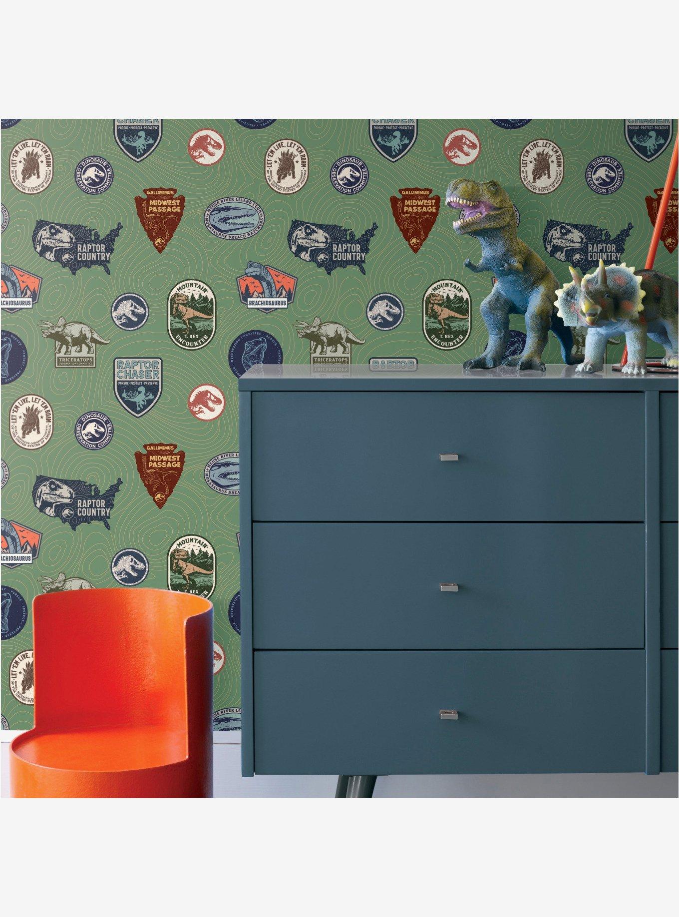 Jurassic World Green Badges Peel & Stick Wallpaper, , alternate