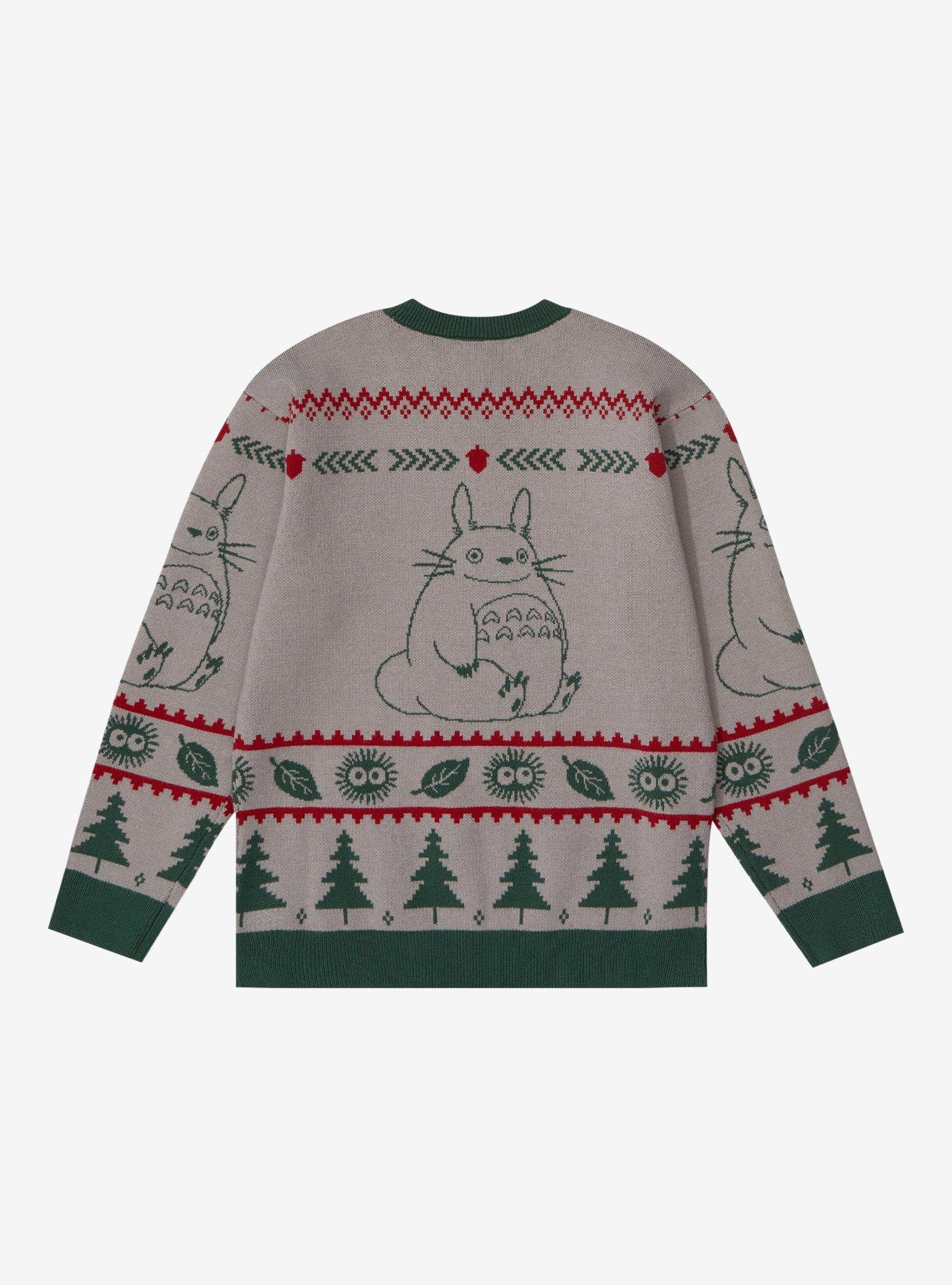 Studio Ghibli My Neighbor Totoro Outline Portrait Holiday Youth Sweater, GREY, alternate
