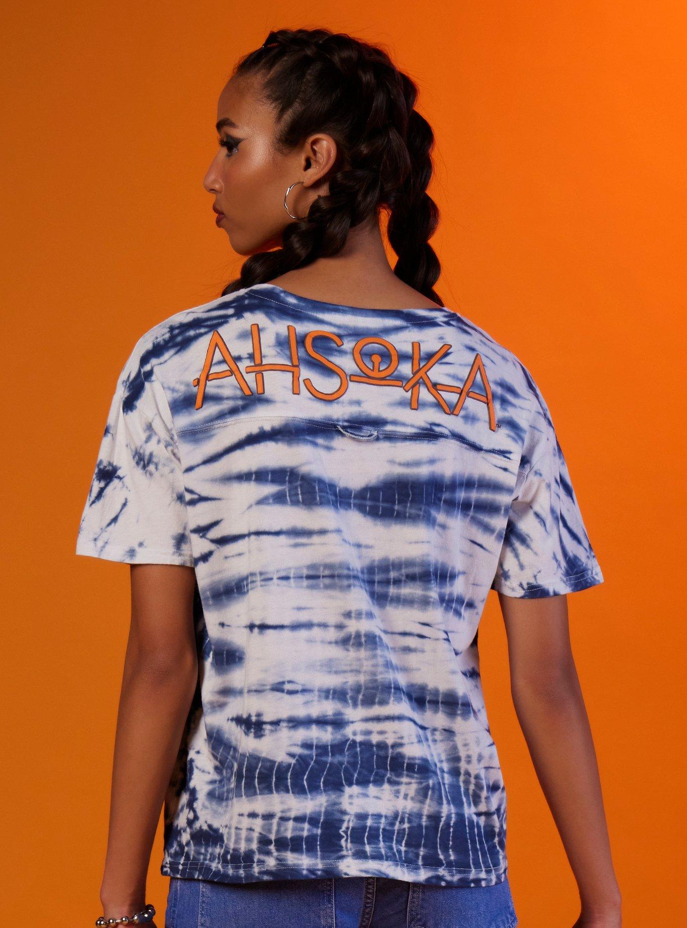 Her Universe Star Wars Ahsoka Blue Tie-Dye Boyfriend Fit Girls T-Shirt, MULTI, alternate