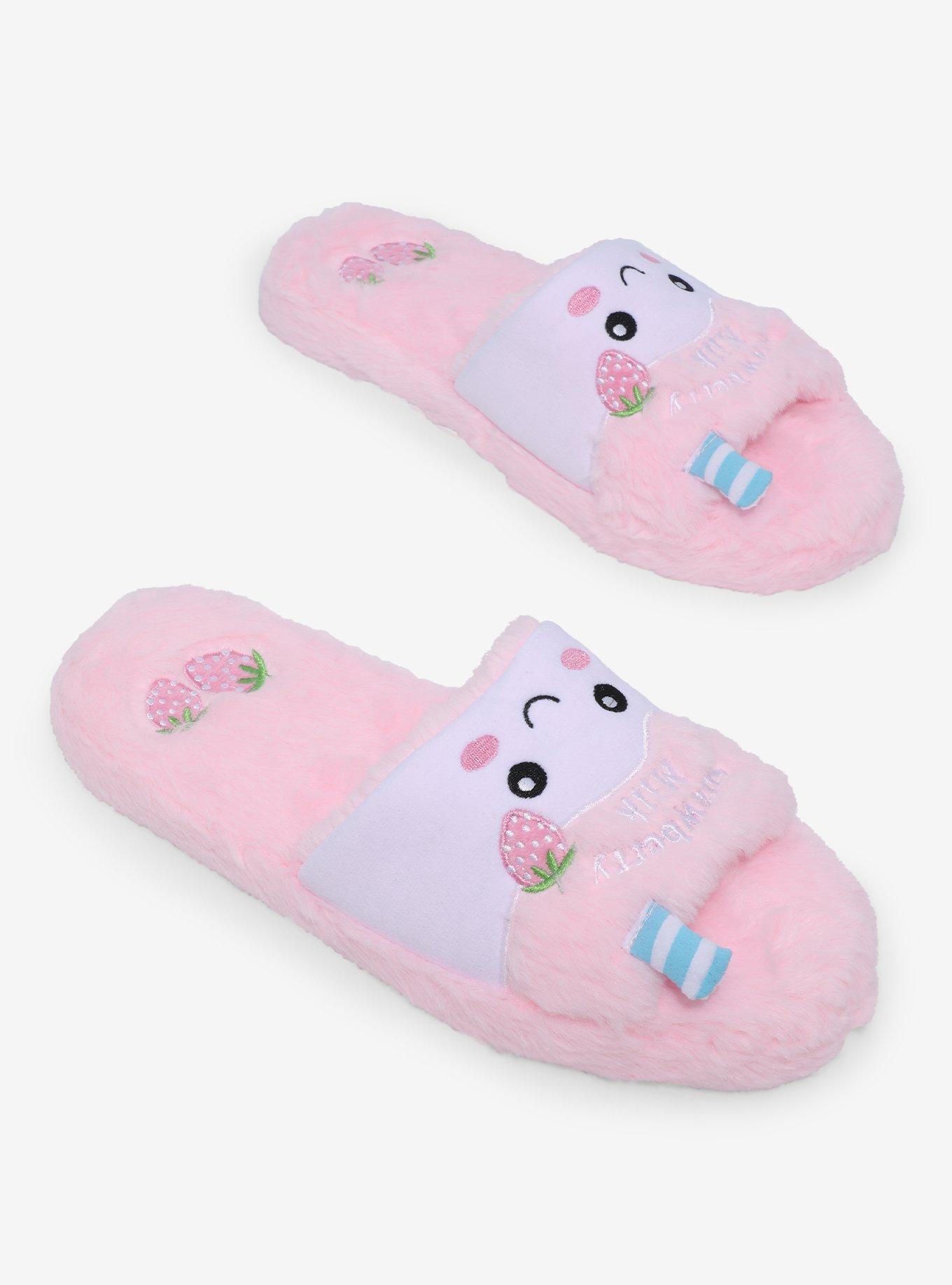 Strawberry Milk Fuzzy Plush Slippers, MULTI, alternate