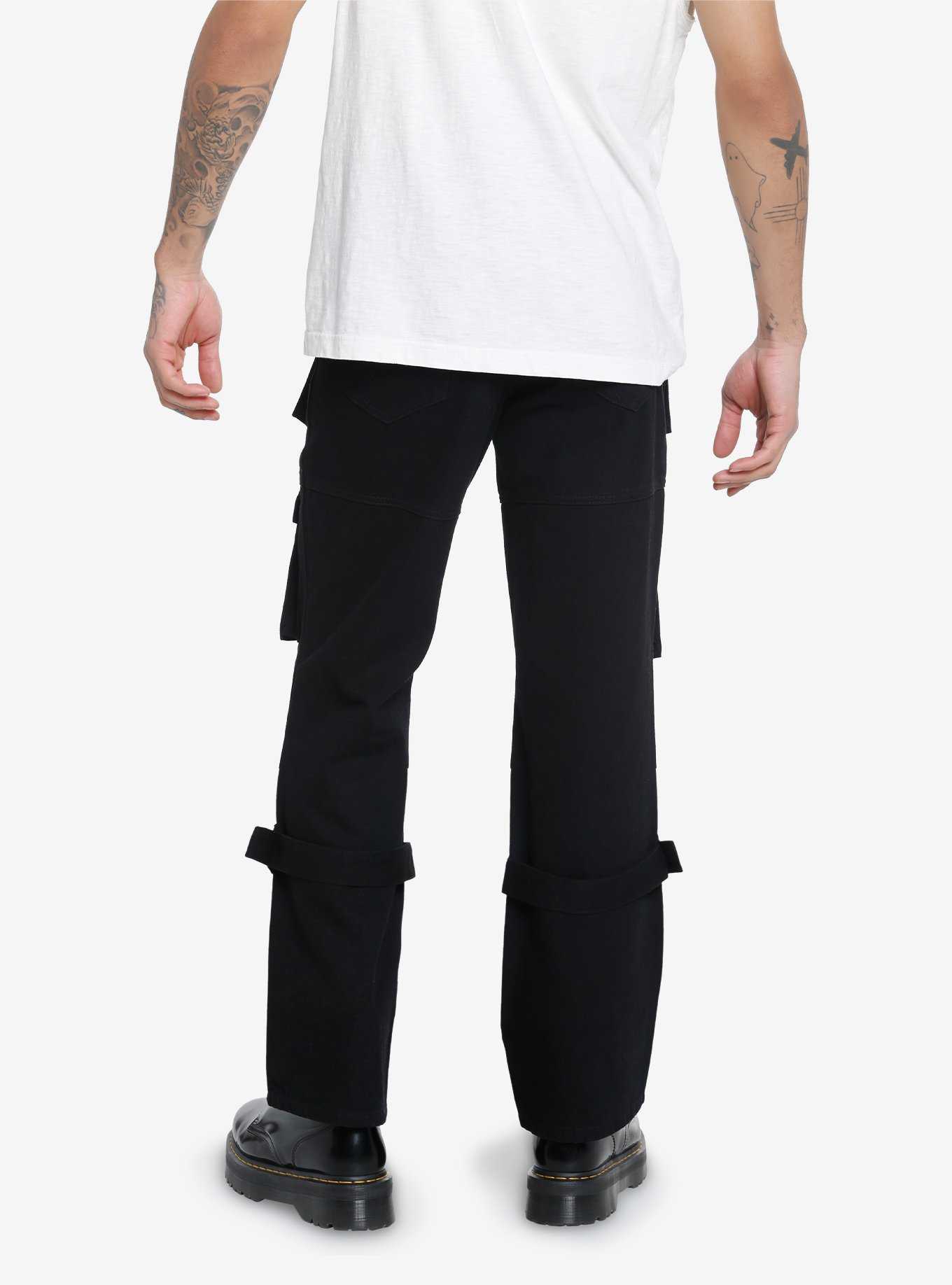 Black Cargo Buckle Straight Leg Pants, , hi-res