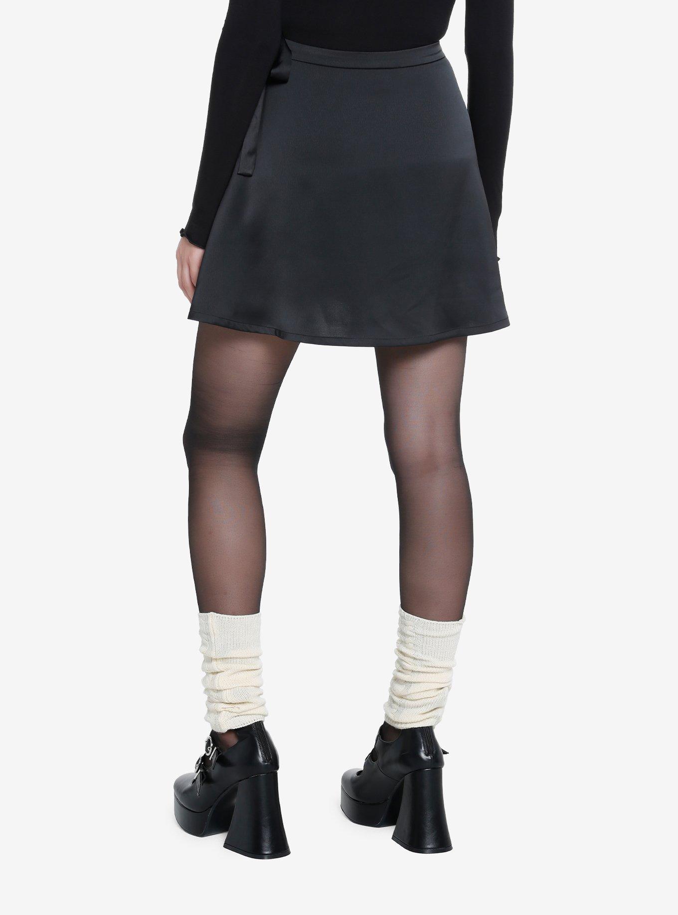 Sweet Society Black Satin Wrap Skirt, , hi-res