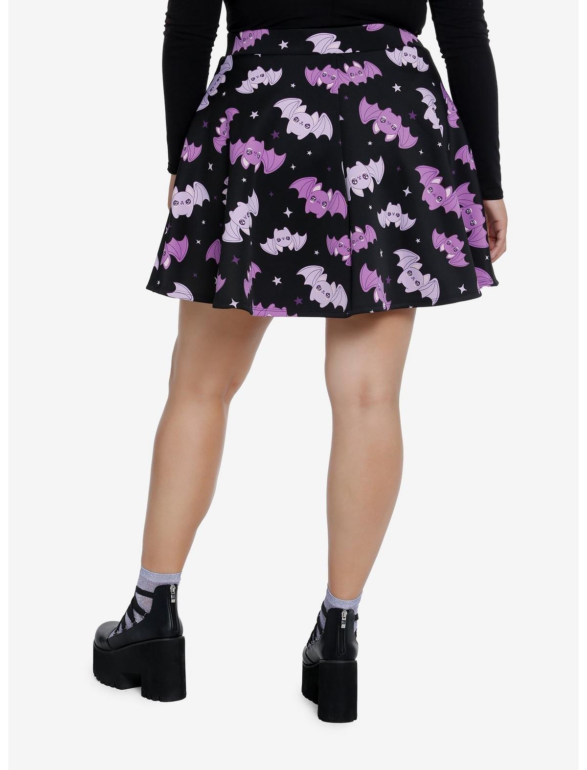 Sweet Society Purple Kawaii Bat Scuba Skater Skirt Plus Size, MULTI, alternate