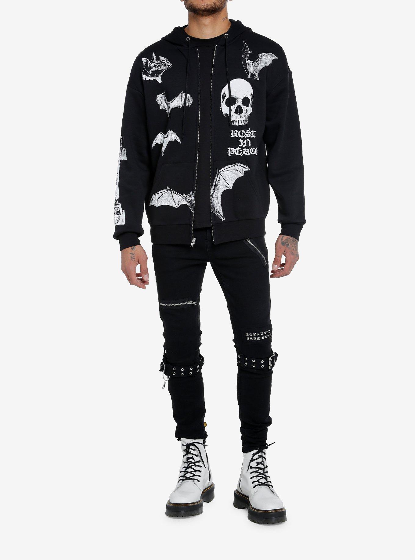 Skull Bat Oversized Hoodie, WHITE, alternate