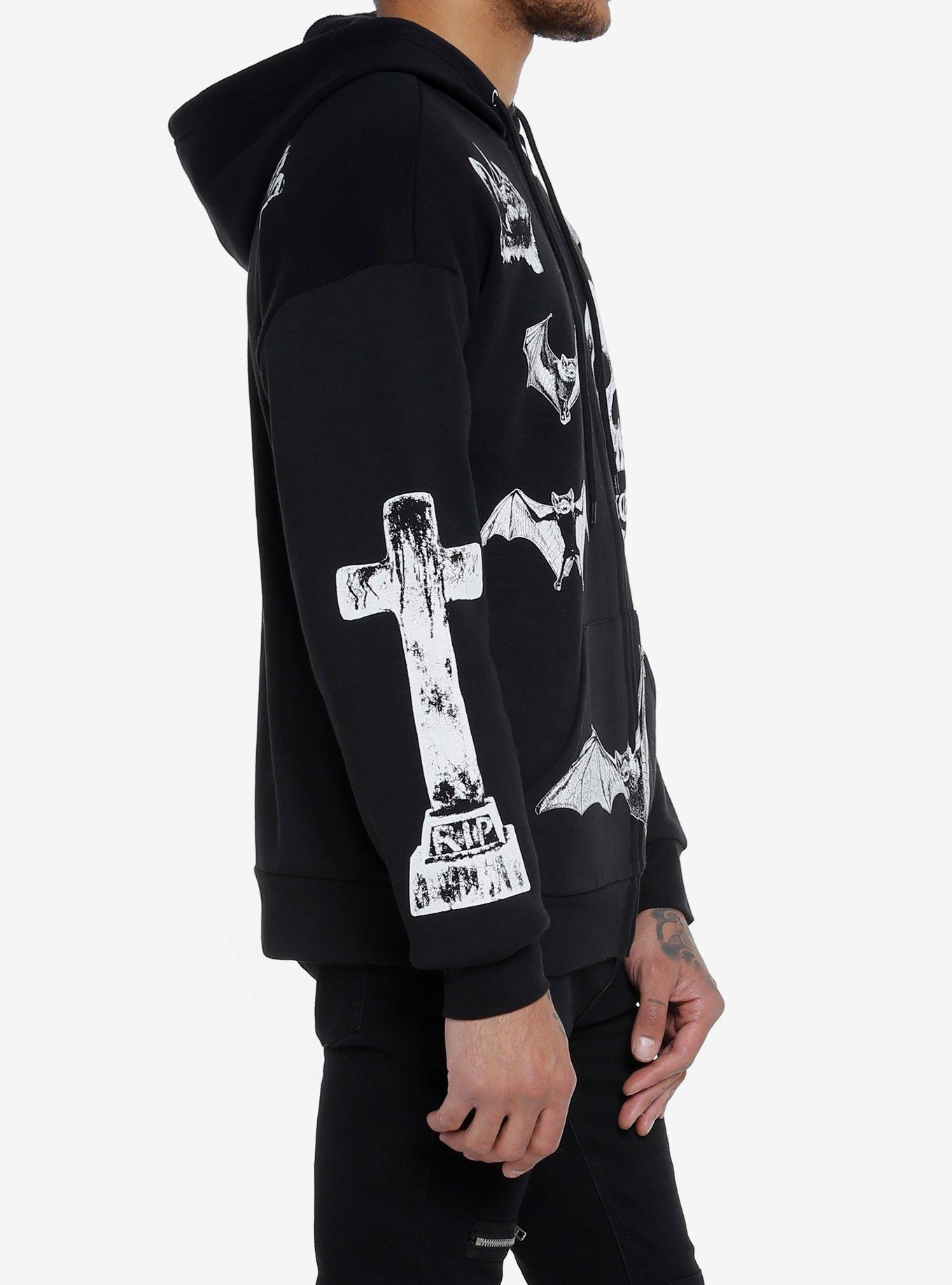 Skull Bat Oversized Hoodie, WHITE, alternate