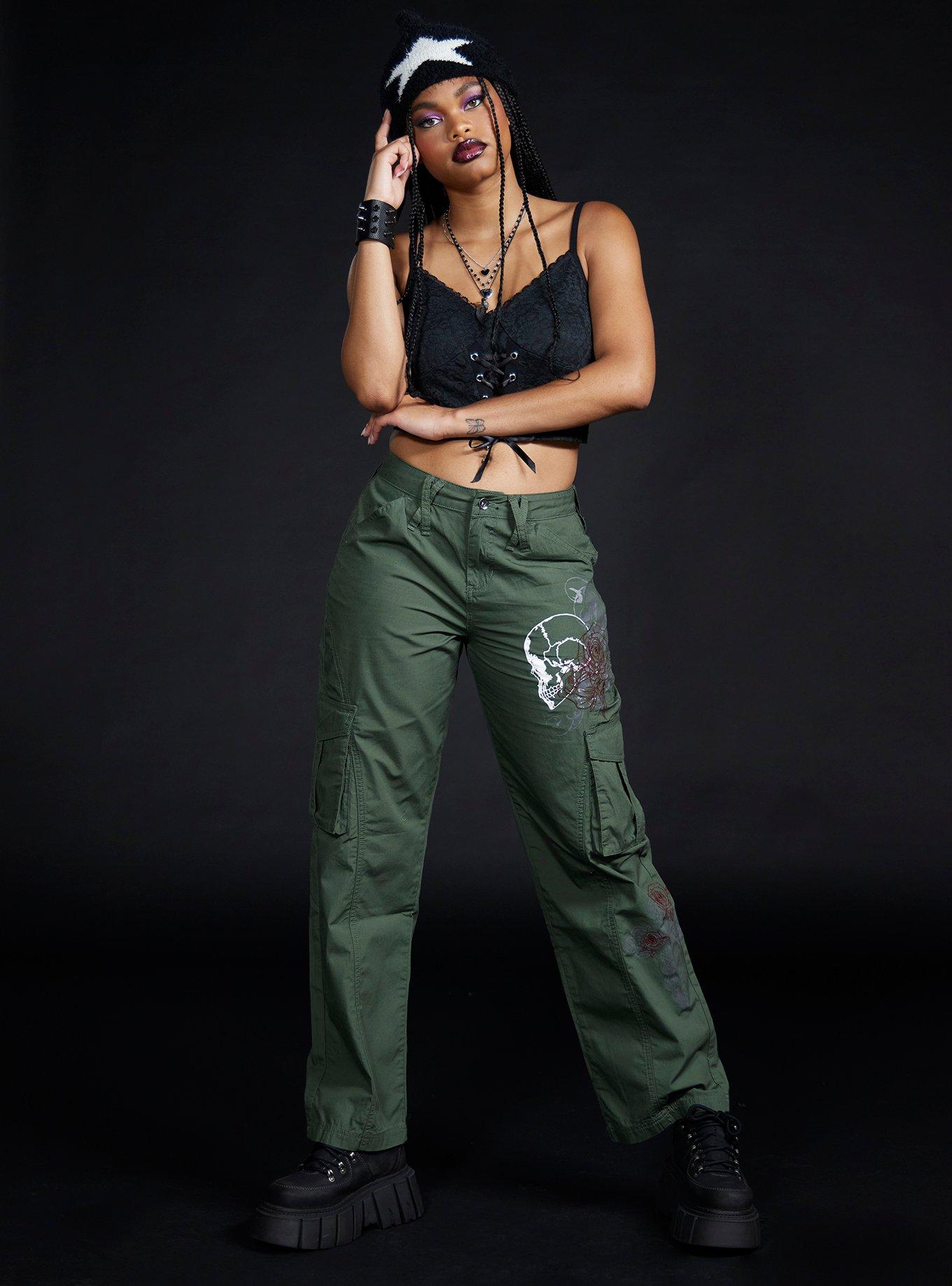 Graffiti Skull Girls Cargo Pants, GREY, alternate