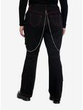 Social Collision Black & Red Contrast Stitch Strap Flare Pants Plus Size, BLACK, alternate
