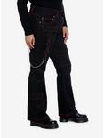 Social Collision Black & Red Contrast Stitch Strap Flare Pants Plus Size, BLACK, alternate
