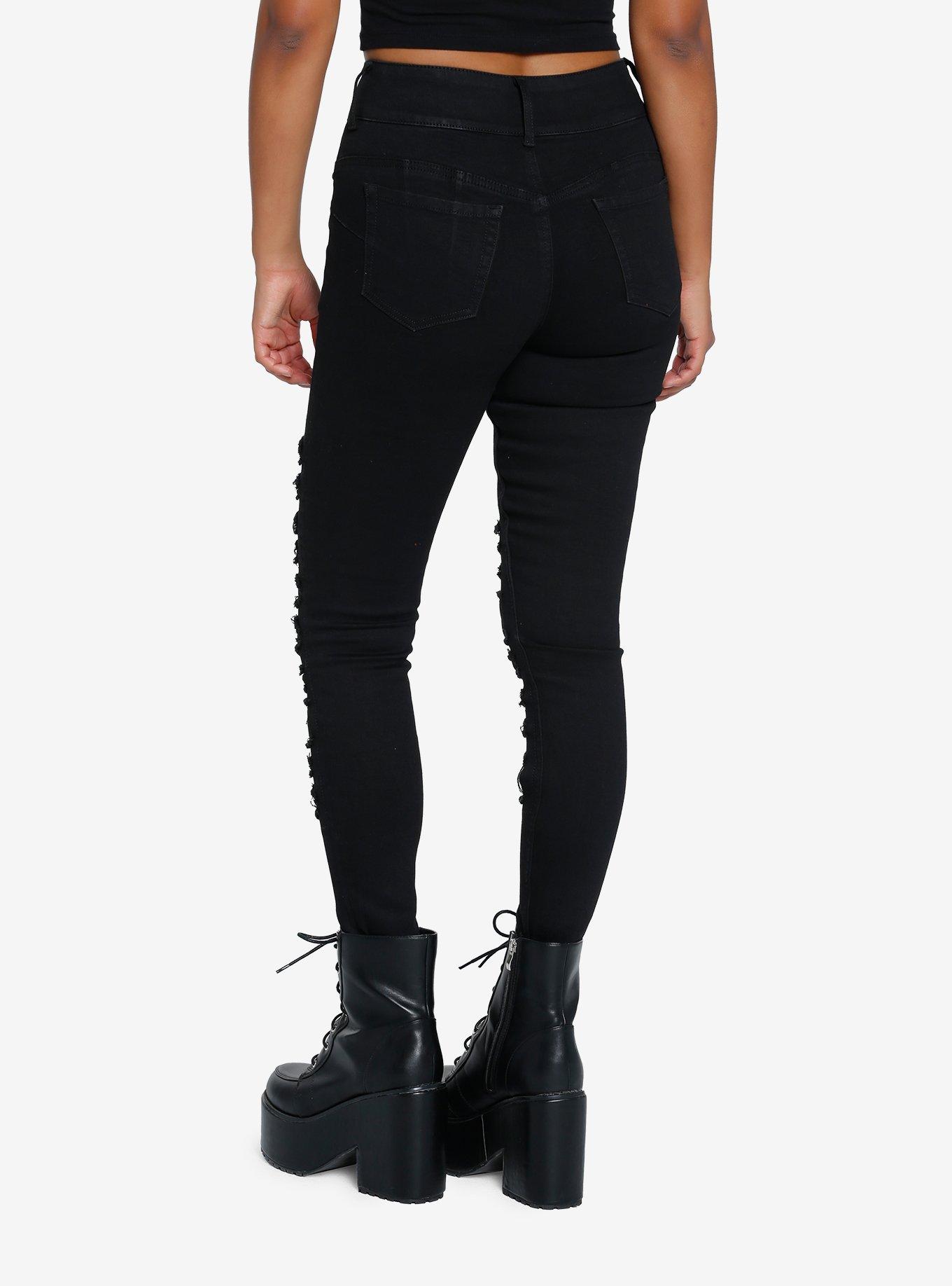 Cosmic Aura Black Destructed Super Skinny Jeans, BLACK, alternate