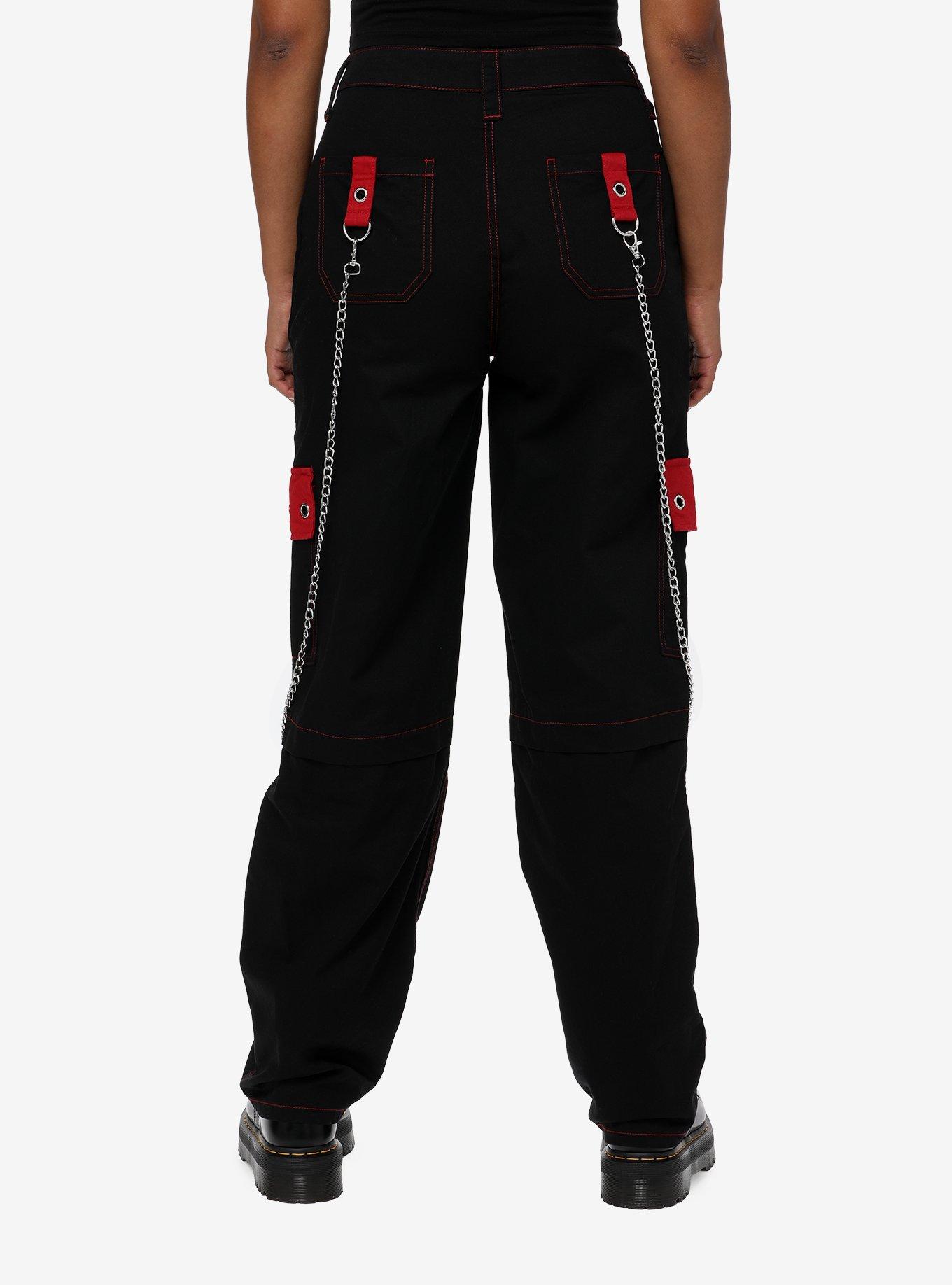 Hot Topic Social Collision Black & Red Grommet Strap Carpenter Pants
