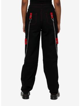 Social Collision Black & Red Grommet Strap Carpenter Pants, , hi-res