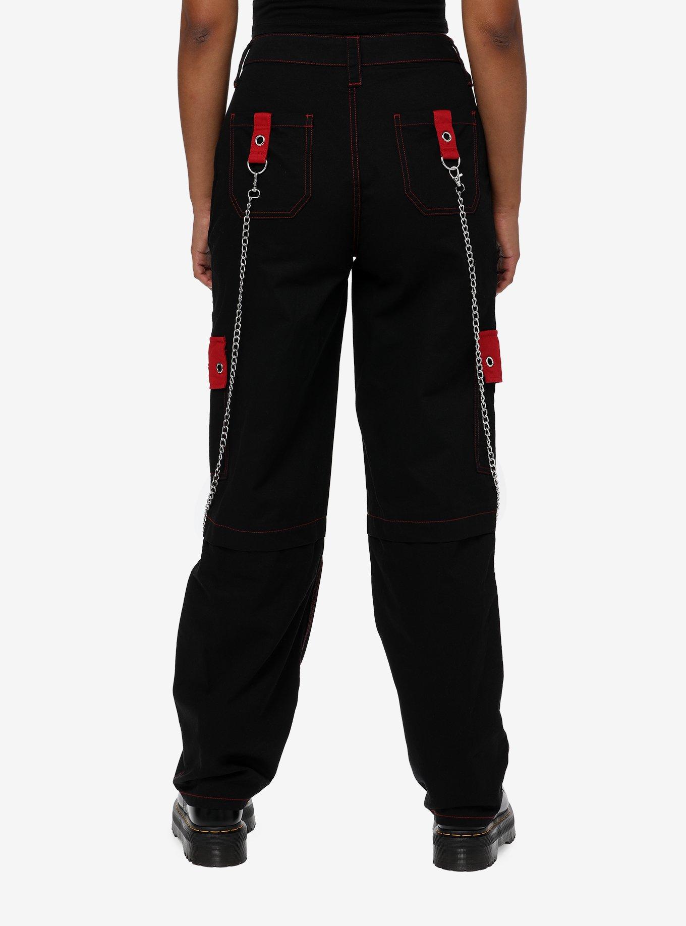 Black & Red Grommet Strap Carpenter Pants, RED, alternate