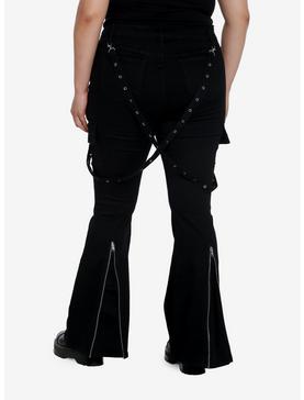 Social Collision Black Grommet Suspender Flare Pants Plus Size, , hi-res