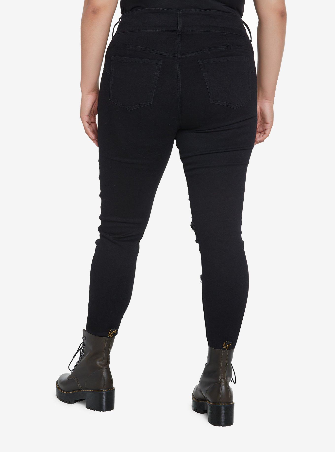 Cosmic Aura Black Destructed Super Skinny Jeans Plus Size, BLACK, alternate