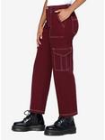 Burgundy Contrast Stitch Girls Cargo Pants, BURGUNDY, alternate