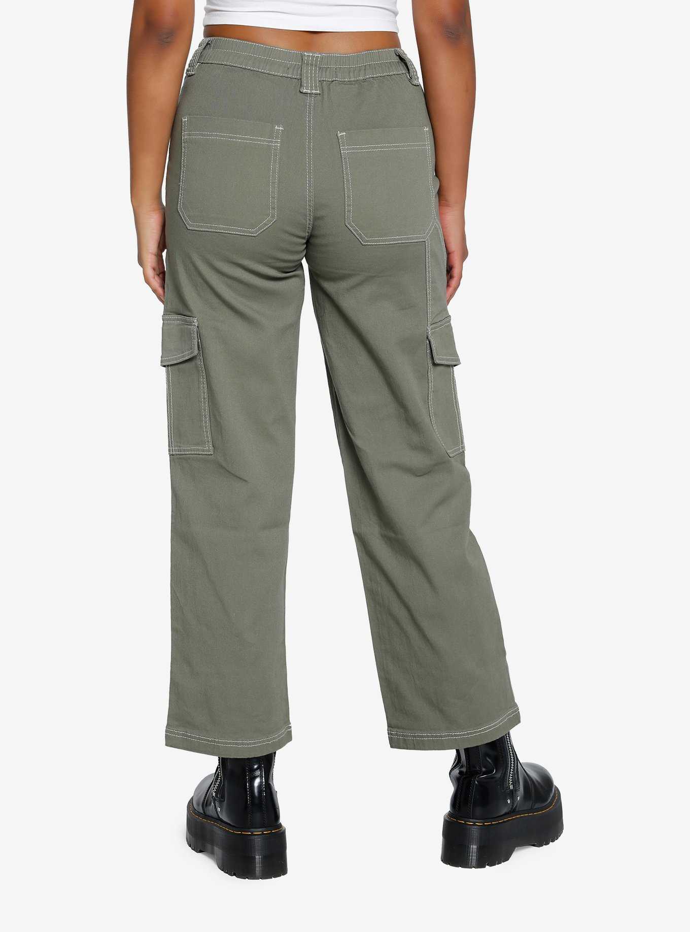 Olive Contrast Stitch Carpenter Pants, , hi-res