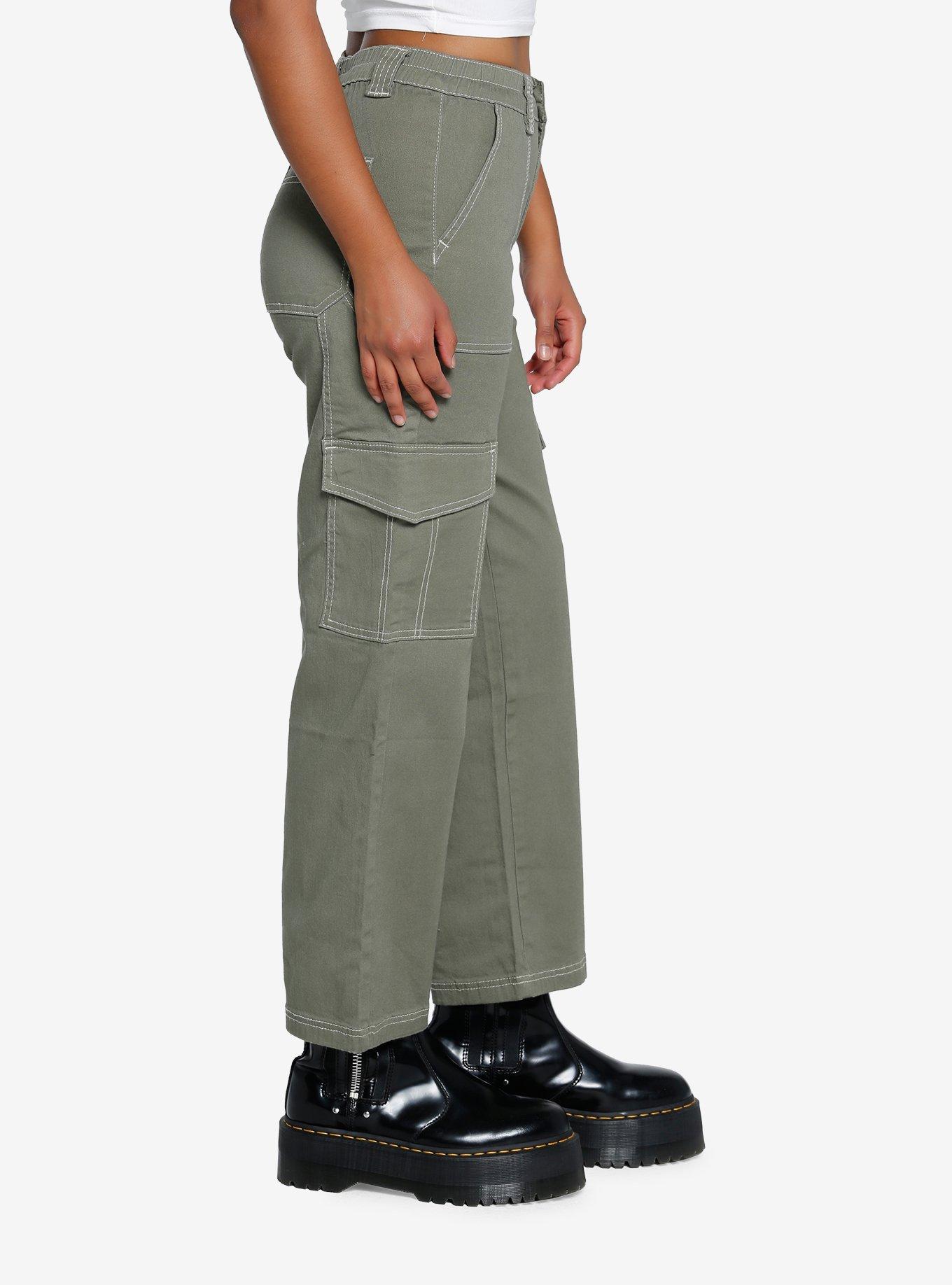 Olive Contrast Stitch Carpenter Pants, OLIVE, alternate